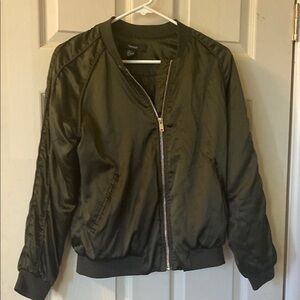 Forever 21 Green Bomber Jacket with Ribbed Collar